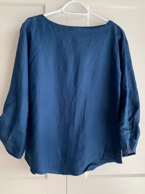 Eileen Fisher 100% organic Linen Bateau Neck Top Blouse size XXS
